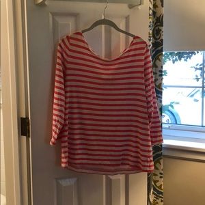 JCrew Pink and White Cotton 3/4 Length Shirt